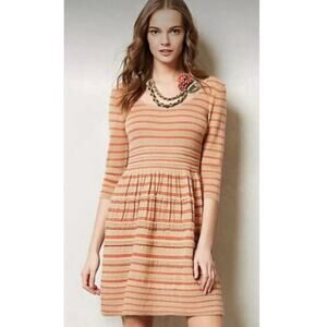 ANTHROPOLOGIE Knitted Knotted Tan Orange Elodie Stripe Sweater Dress Size Small